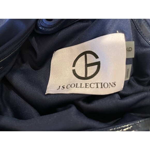 JS Collections women Lilah Bow One Shoulder Long Mermaid Gown size 6 Navy Crepe - Picture 10 of 13